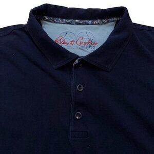 Robert Graham Polo Shirt Mens Size M Short Sleeve Knit Cotton Navy Blue